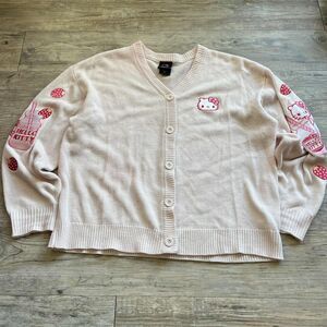 Hello Kitty Cardigan Strawberry Milk Skimmer Sweater Knit Patch Sanrio XL
